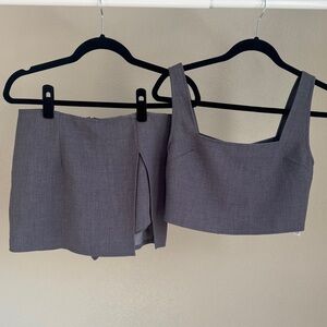 PrettyLittleThing Gray Two-Piece Cropped Tank and Mini Skort Set